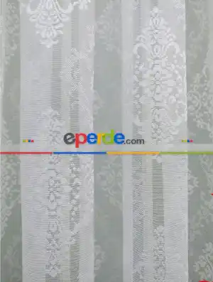 Damask Desenli Dantel Tül Perde- Ekru