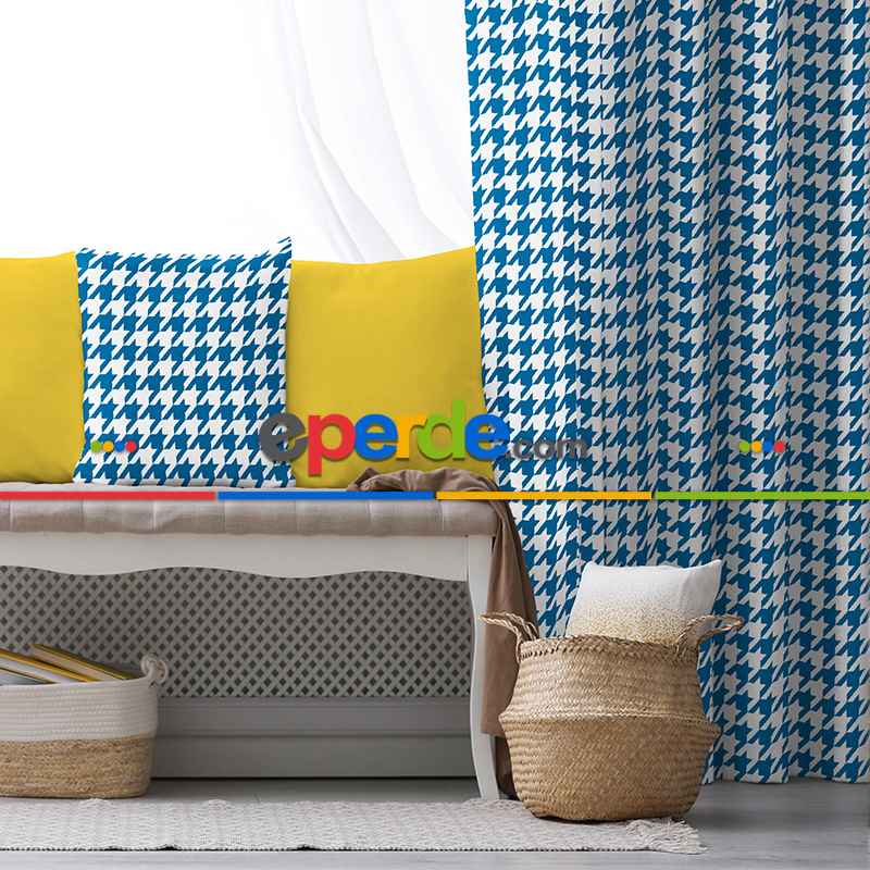 Mavi Fon Perde Evim1621-1 Kumaşı Kalındır Duck Bezi Değildir