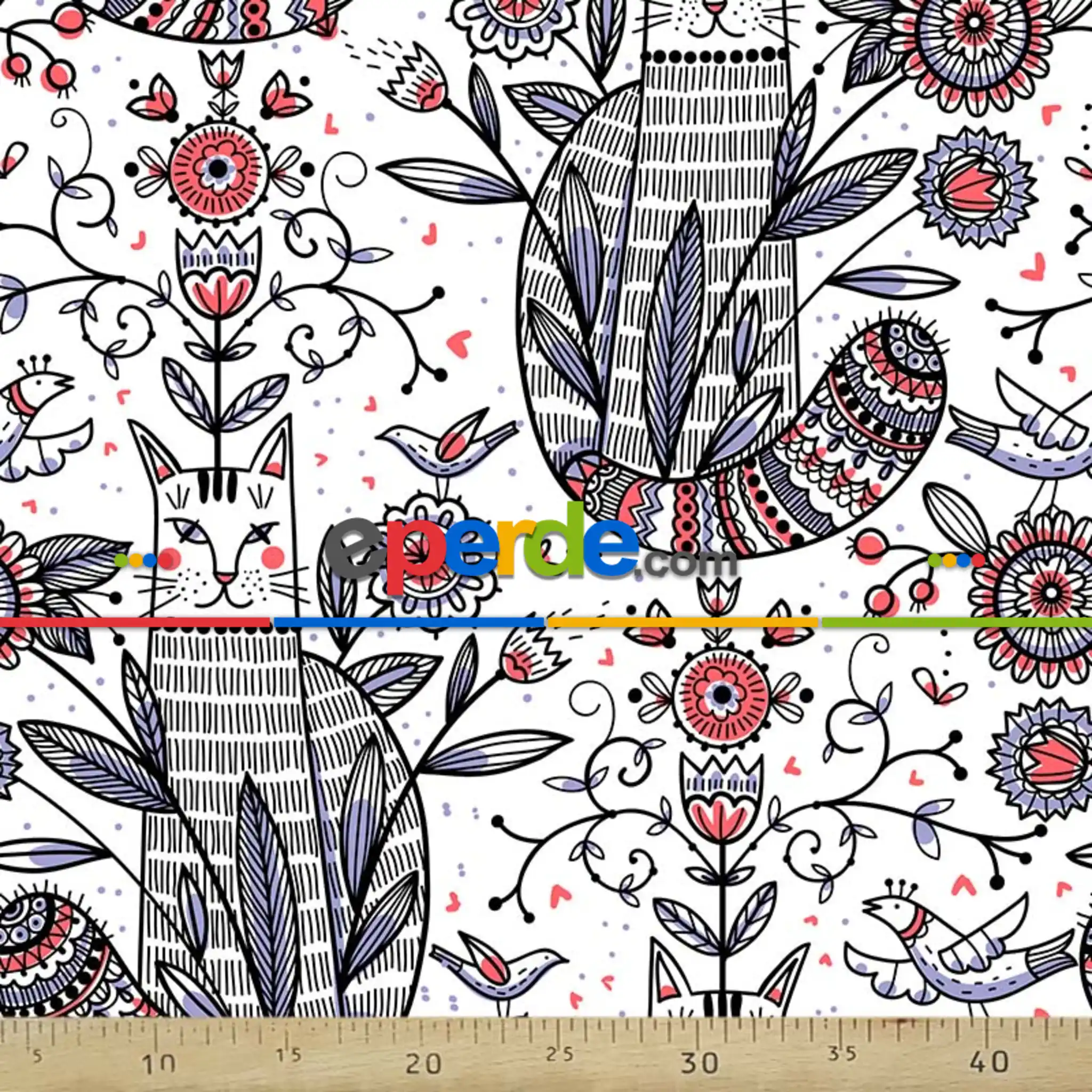 Çizgili Kedi Desenli Fon Perde Evm600 Kumaşı Kalındır Duck Bezi Değildir- Siyah-Beyaz-Pembe-Lila