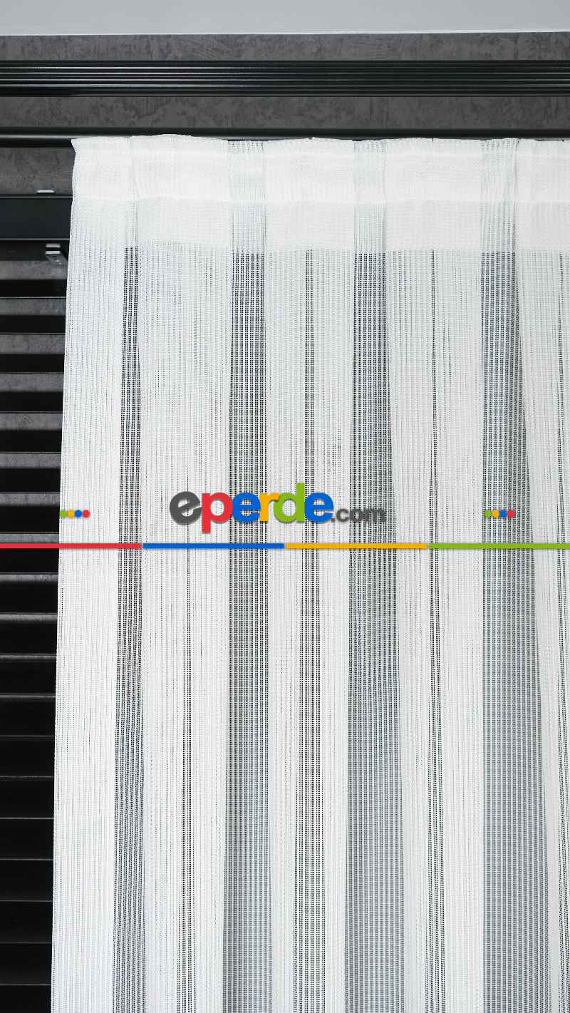 Exculusive Ekru Simli Çizgili Tül Perde Stripe
