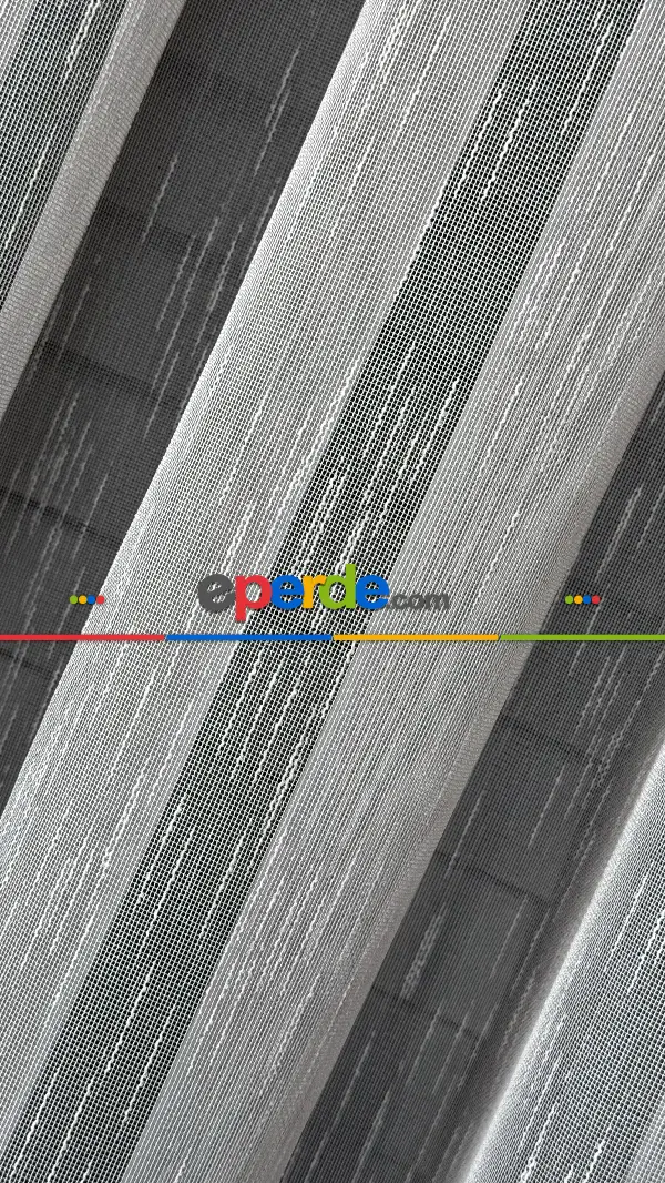 Bebek Odası Tül Perde - Açık Gri Çizgili Naturel Keten Düz Tül Perde - Premium Kalite Serisidir, Eteği Kurşunlu Tül