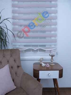 Pudra Pembe Gri Bambu Zebra Perde Degrade Geçişli