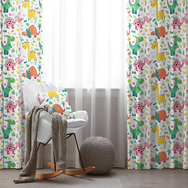 Çocuk Odası - Dinazor Desenli Fon Perde Evim862 Kumaşı Kalındır Duck Bezi Değildir- Mavi-beyaz