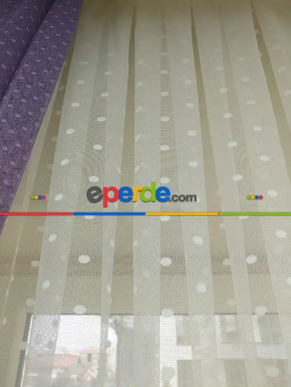 Puantiyeli Dantel Tül Perde- Ekru