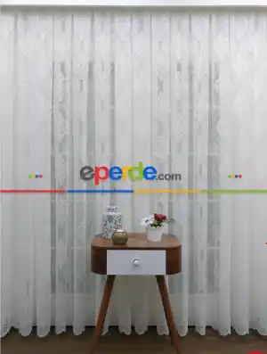 Damask Desenli Dantel Tül Perde- Ekru