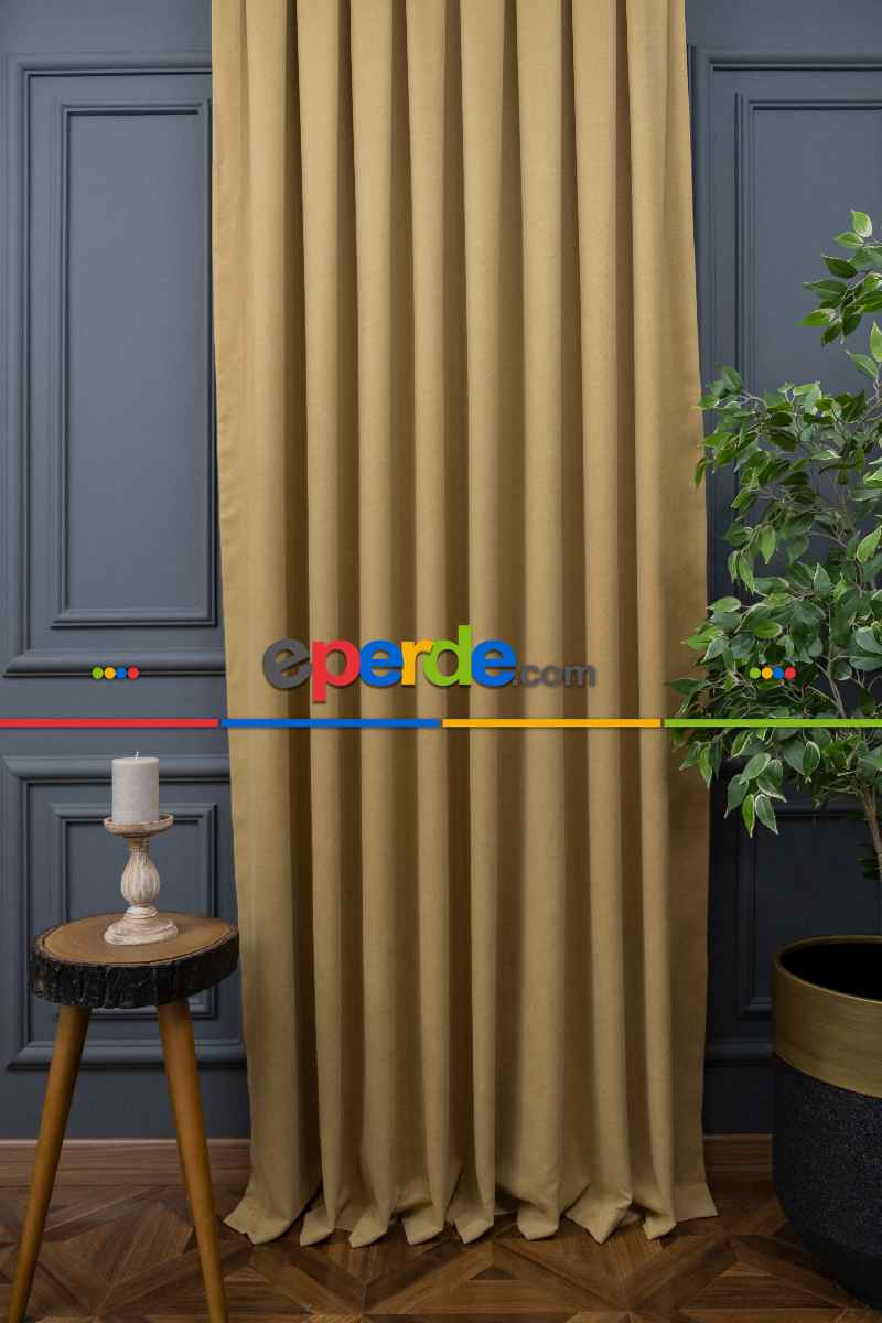 Bej Rengi Düz Fon Perde En Dökümlü Fon Perde 12490