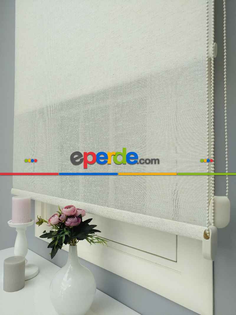 Çiftli Sistem Naturel Keten Tül Stor- Bej