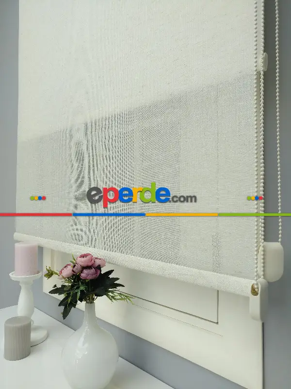 Çiftli Sistem Naturel Keten Tül Stor- Bej