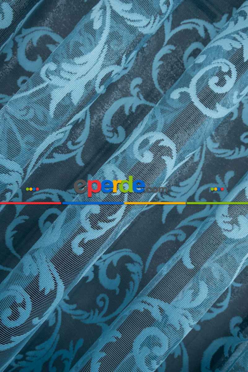 Sarmaşık Desen Petrol Turkuaz Renk Desen Tasarım Tül