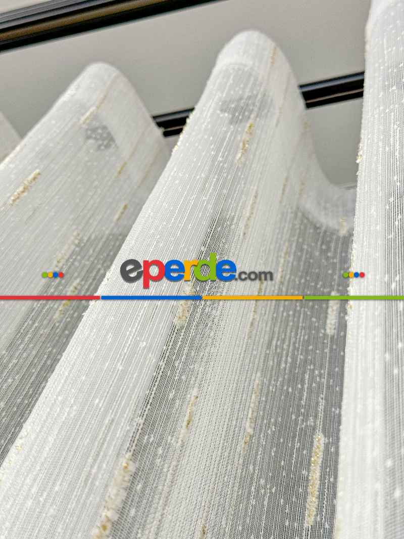 Sakallı Şantuk Tül Perde - Krem Altın - Ürün Videosu Açıklamada Vardır