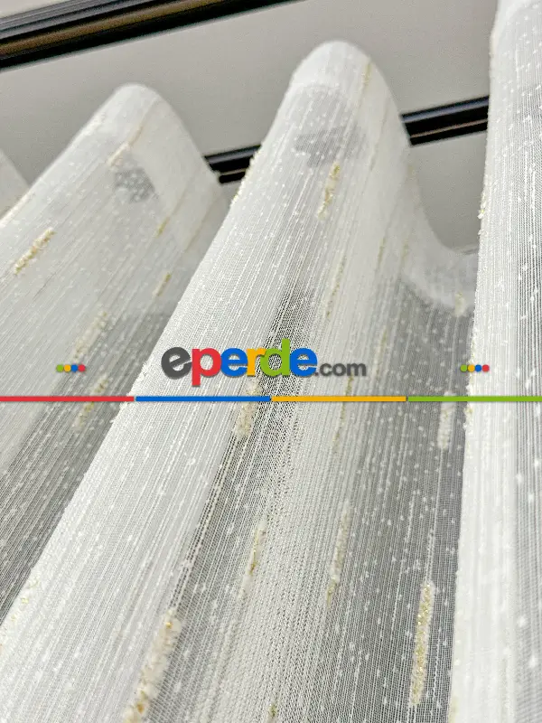 Salon Sakallı Şantuk Tül Perde - Krem Altın - Ürün Videosu Açıklamada Vardır