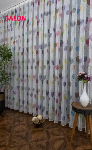 Çocuk Odası - Balon Desenli Modern Tül Perde - Elit Ürün