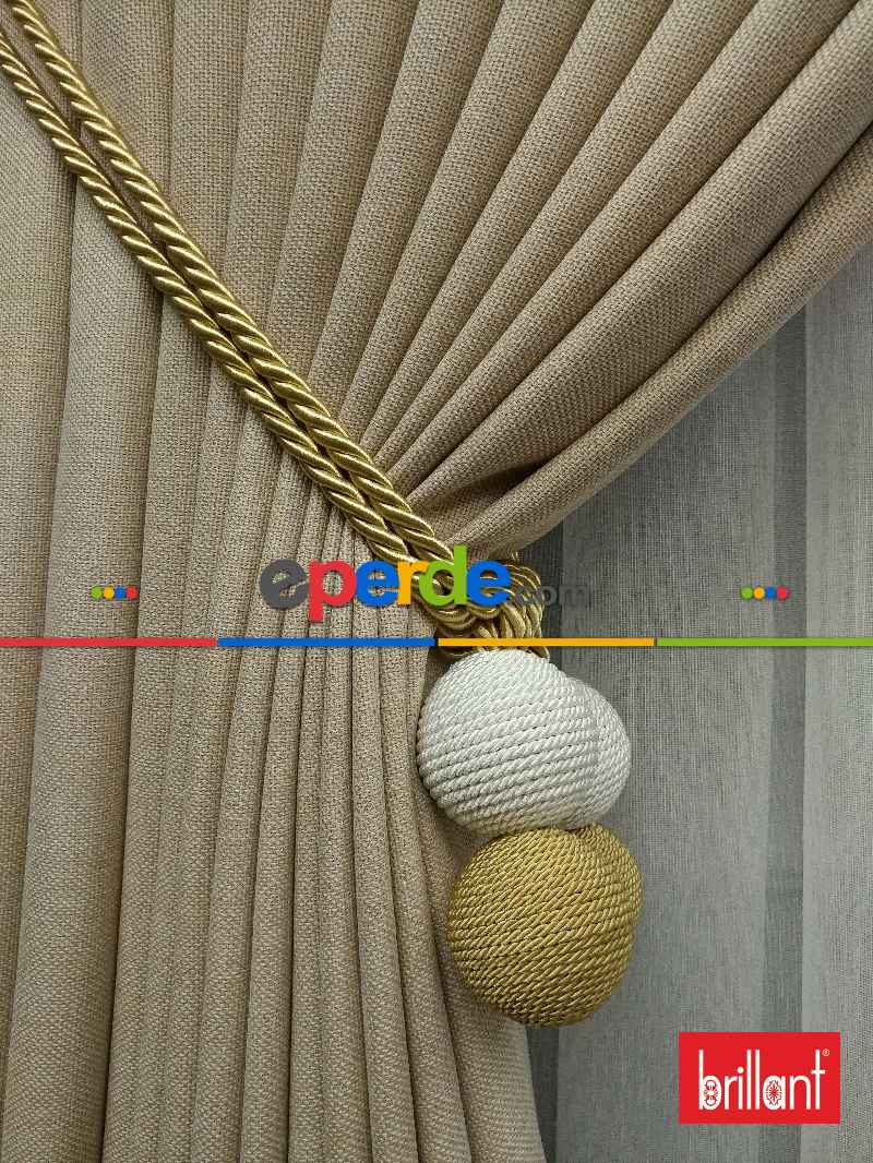 Brillant Keten Koyu Krem Renk Düz Fon Perde - Krem Koyu