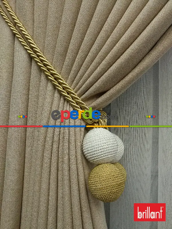 Yatak Odası - Brillant Keten Koyu Krem Renk Düz Fon Perde - Krem Koyu