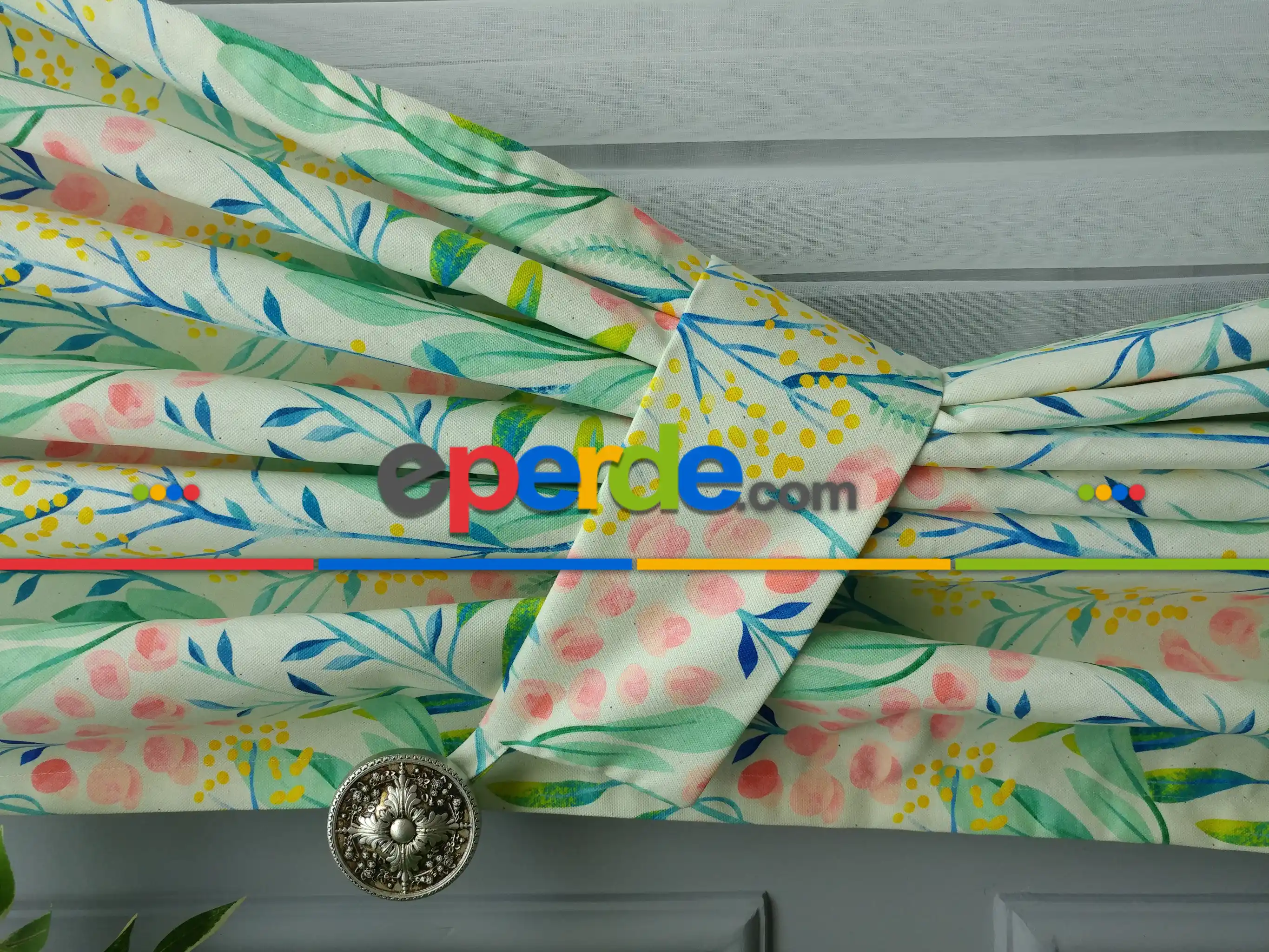 Çiçek Desenli Fon Perde Evm374 - Kumaşı Kalındır Duck Bezi Değildir.- Yeşil-Beyaz-Pembe-Çok Renkli