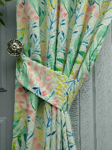 Mutfak Perdesi Kanat Fon Perde Çiçek Desenli- Yeşil