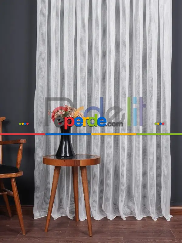 Kare File Dokulu Tül Perde - Yıkanabilir Gramajlı Kumaş