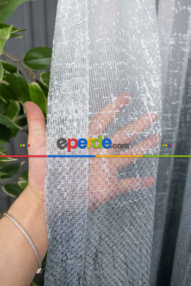 Gri Modern Degrade Geçişli Dantel Tül - Yüksek Kalite - Mavimsi Gri Damascus -