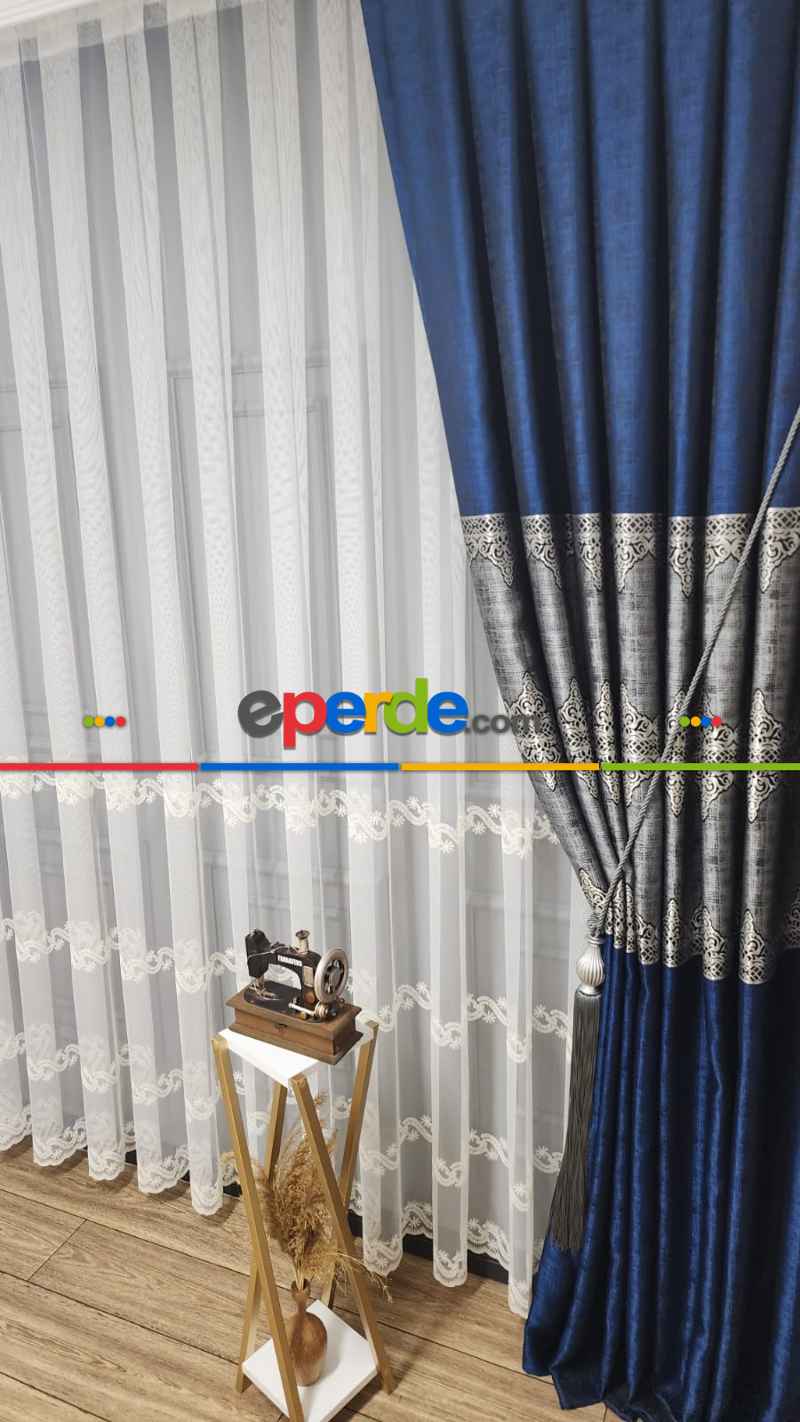 Salon Fon Perde - Gri Parlamanet Mavisi - Damask Desenli Fon Perde, Adet Fiyatıdır, İstediğiniz Boy Ölçüsünde Dikilir, Eni 70 ila 100cm Arası Seçenekler, Sık Piledir 70cm X 275cm 
