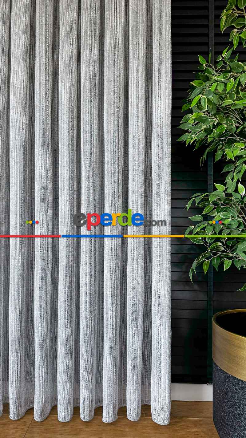 Açık Gri Özel Dokuma, Özel İplik Keten Düz Tül Perde - Ağır Gramajlı Premium