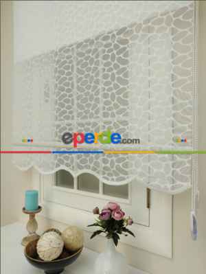 Mutfak Tül Stor Perde - Çiftli Sistem- Ekru