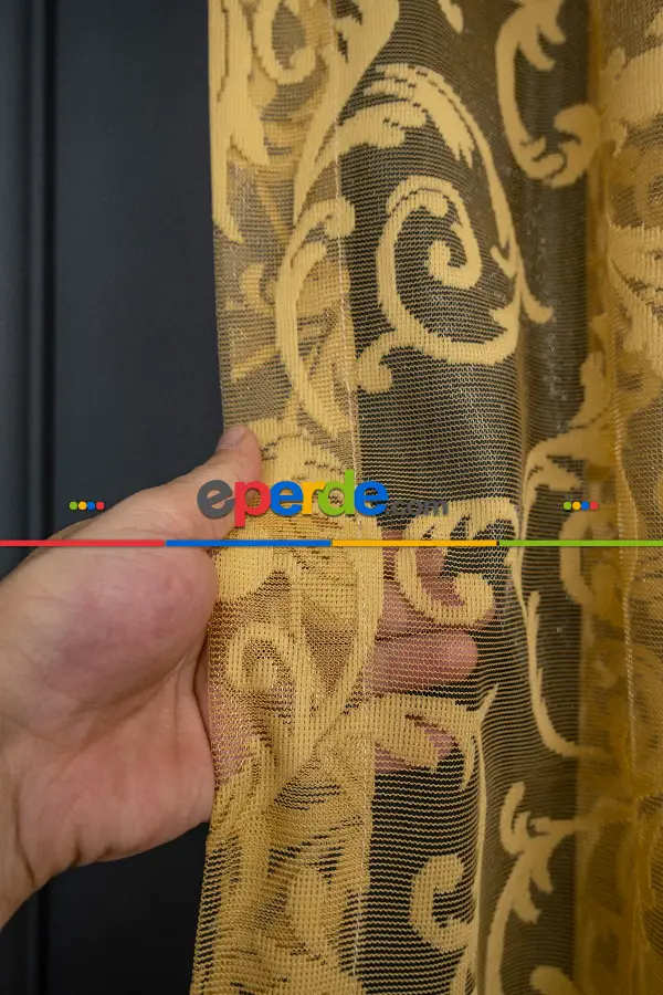 Sarmaşık Desen Hardal Sarı Renk Desen Tasarım Tül