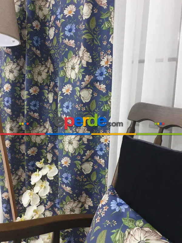 Yatak Odası - Çiçek Desenli Fon Perde Evm1073 Kumaşı Kalındır Duck Bezi Değildir- Siyah-beyaz