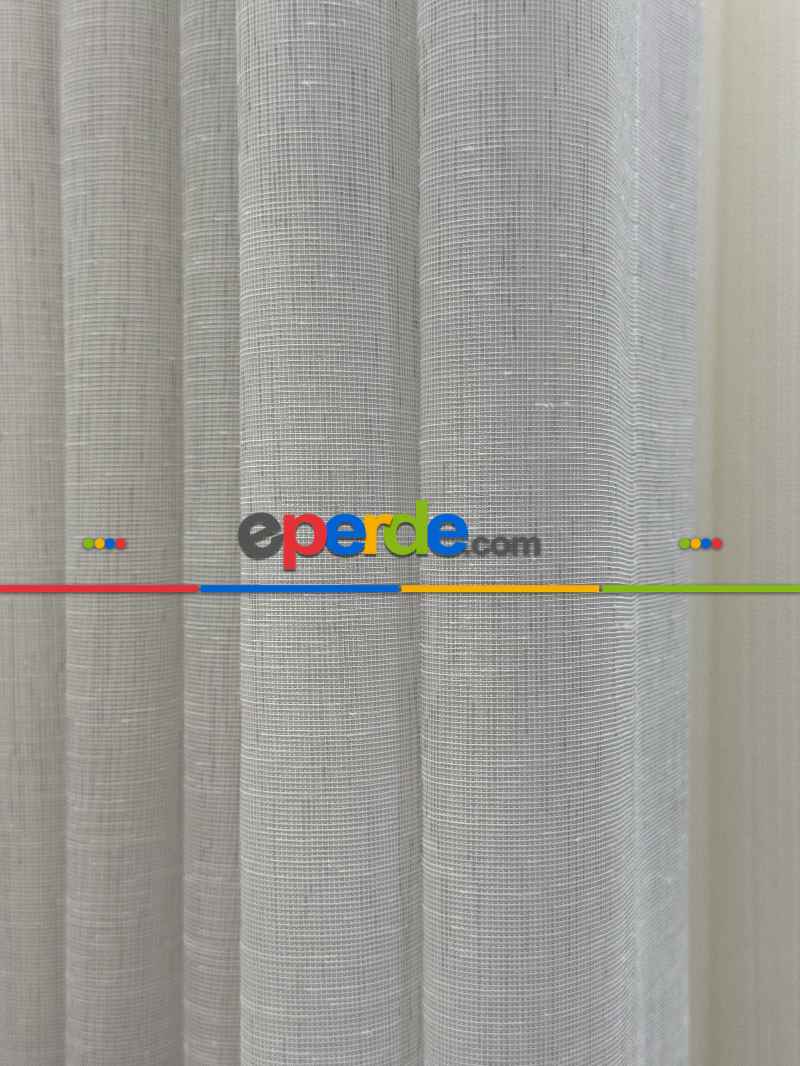 Yatak Odası - Açık Gri Keten Tül Perde, Premium Seri, Kurşunlu Tül