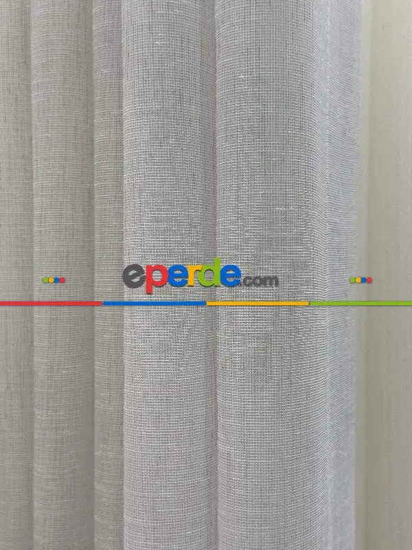 Açık Gri Keten Tül Perde, Premium Seri, Kurşunlu Tül