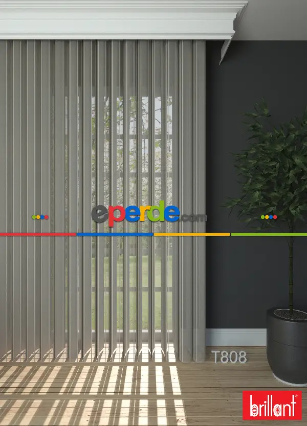 Brillant Akıllı Tül Perde Kahverengimsi Gri Renkli Tül Dikey Zebra Perde Düz 1. Kalite