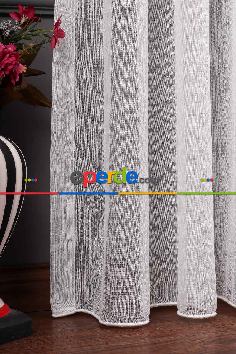 Mutfak Tül Gümüş Simli Bambu Keten Tül Perde Akdz 1047