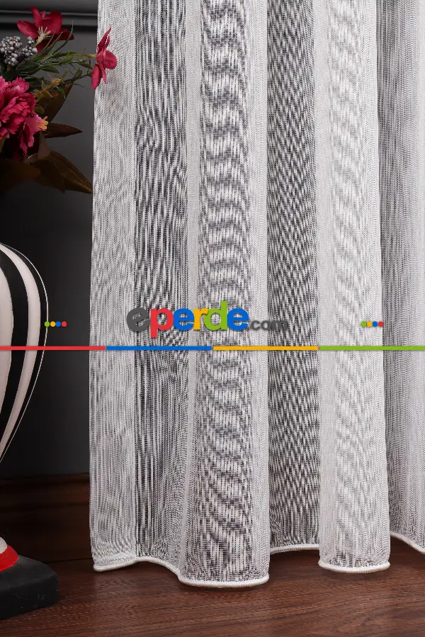 Gümüş Simli Bambu Keten Tül Perde Akdz 1047