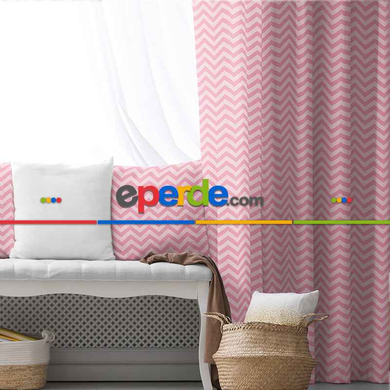 Kız, Çocuk ve Bebek Odası Fon Perde - Pembe Beyaz
