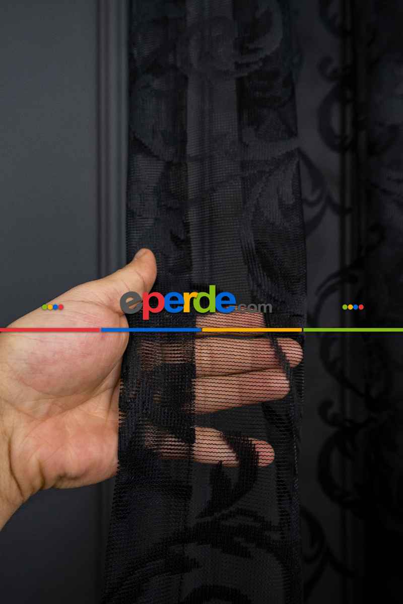 Sarmaşık Şal Desen Siyah Renk Desen Tasarım Tül Perde