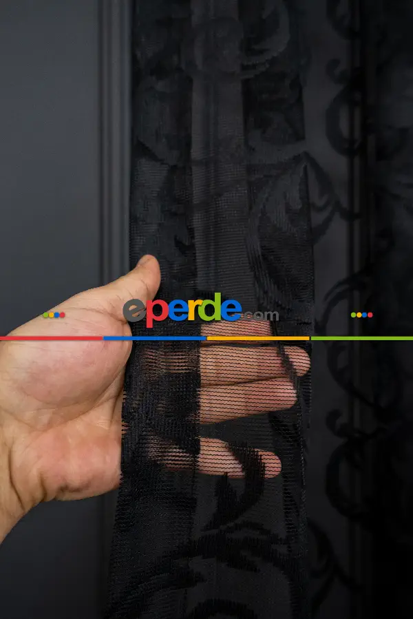 Sarmaşık Şal Desen Siyah Renk Desen Tasarım Tül Perde