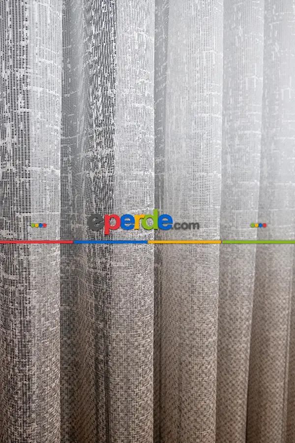 Modern Kahverengi Degrade Geçişli Tül - Örme Dantel Tül
