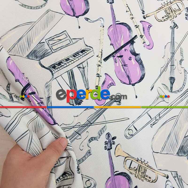 Müzikal Desenli Fon Perde Evm649 Kumaşı Kalındır Duck Bezi Değildir-  Çok Renkli 2