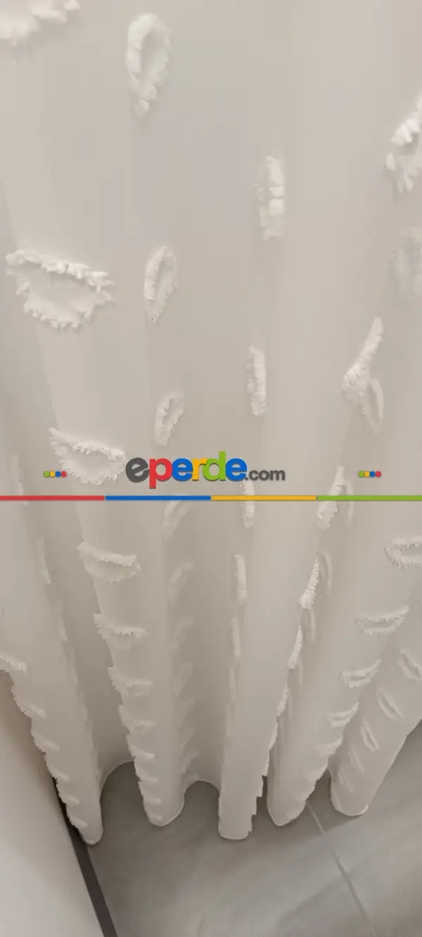 Salon - Yeni Nesil Ponpon Saçak Detaylı Tül Perdeler Ekru Renk