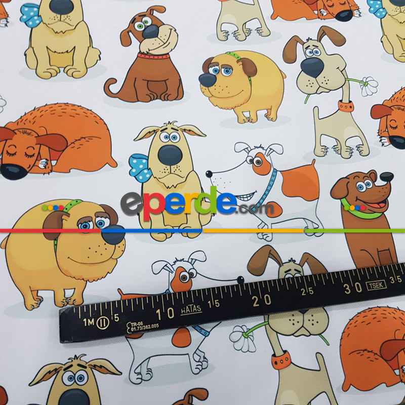 Köpek Desenli Fon Perde Evm618 Kumaşı Kalındır Duck Bezi Değildir- Siyah-Mavi-Kahverengi-Beyaz