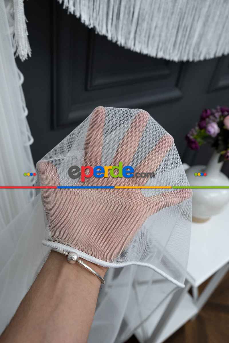 Salon Tül - Grek Yalancı Kruvaze - Tülden Fon - Halat İle Yana Toplamalı Tül - Aksesuar İlave Ücretlidir - Çift Veya Tek Kanat - Kurşunlu Tül