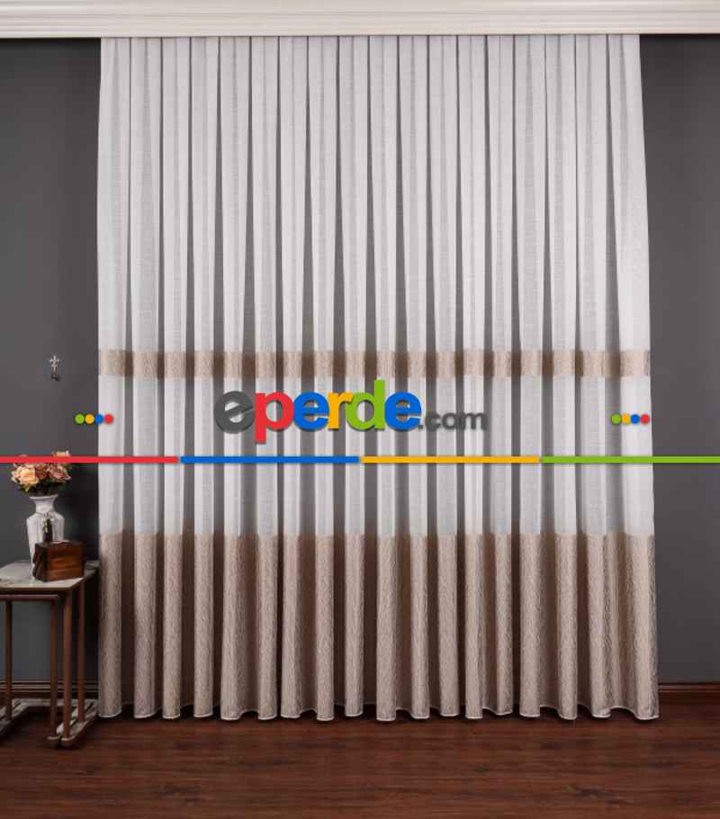 Salon Tül Modelleri - Keten Etek Dokuma Ekru Tül Perde