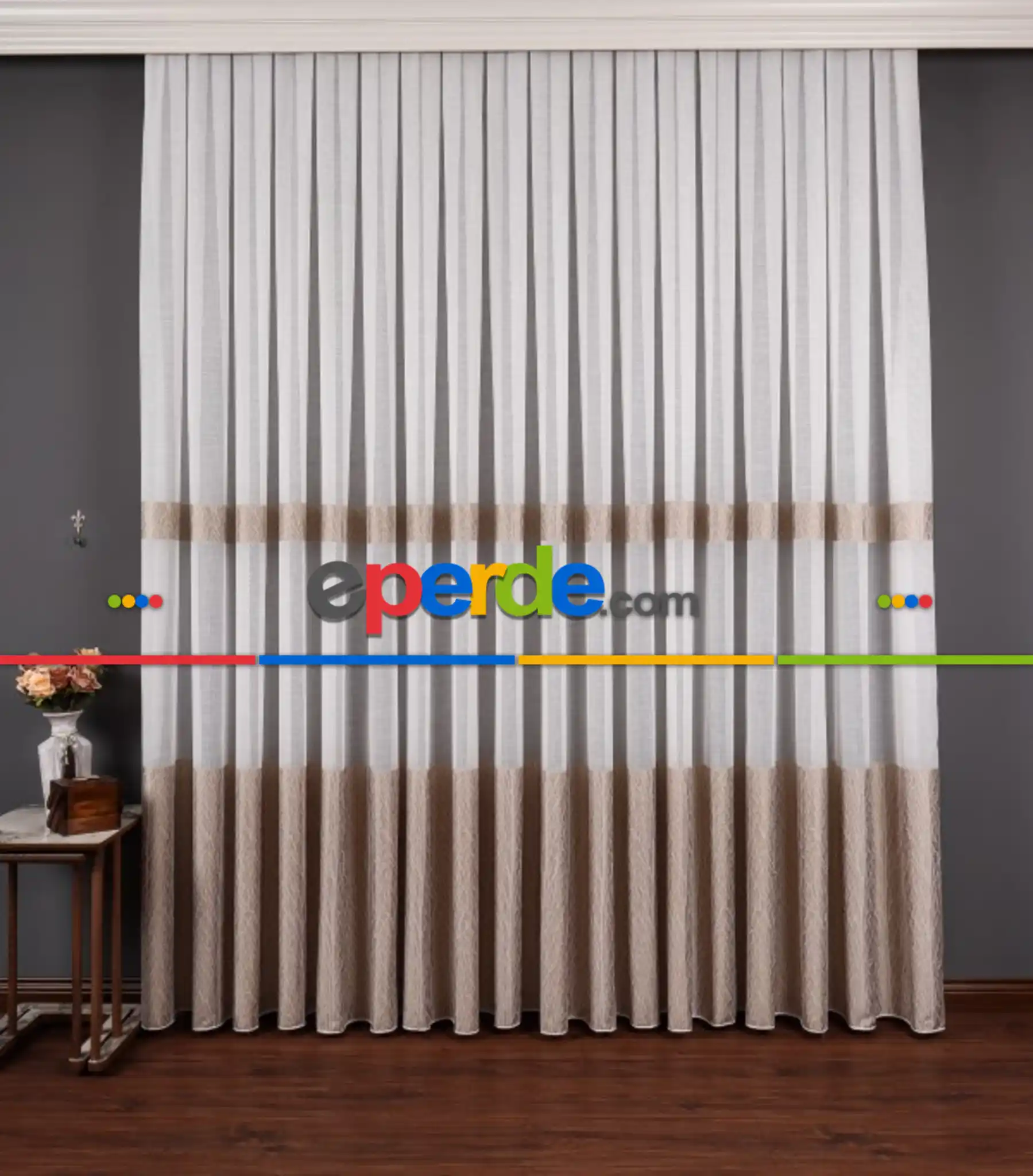 Salon Tül Modelleri - Keten Etek Dokuma Ekru Tül Perde