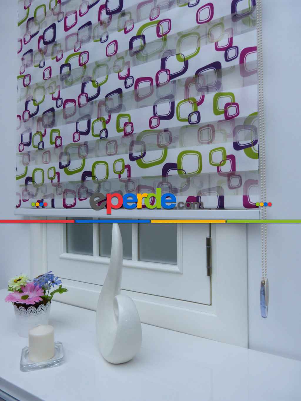 Spor Desenli Zebra Perde- Mor-Açık Yeşil