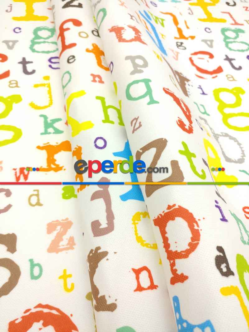 Bebek Odası Fon - Harf Desen Fon Perde ( Kalın Pamuklu Kumaş)- Gri-Füme-Antrasit