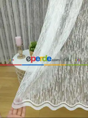 Spor Desen Çizgili Fransız Dantel Tül Perde ( Hazır Ölçü 1/2.5 Normal Pile )- Ekru 200cm X 195cm 