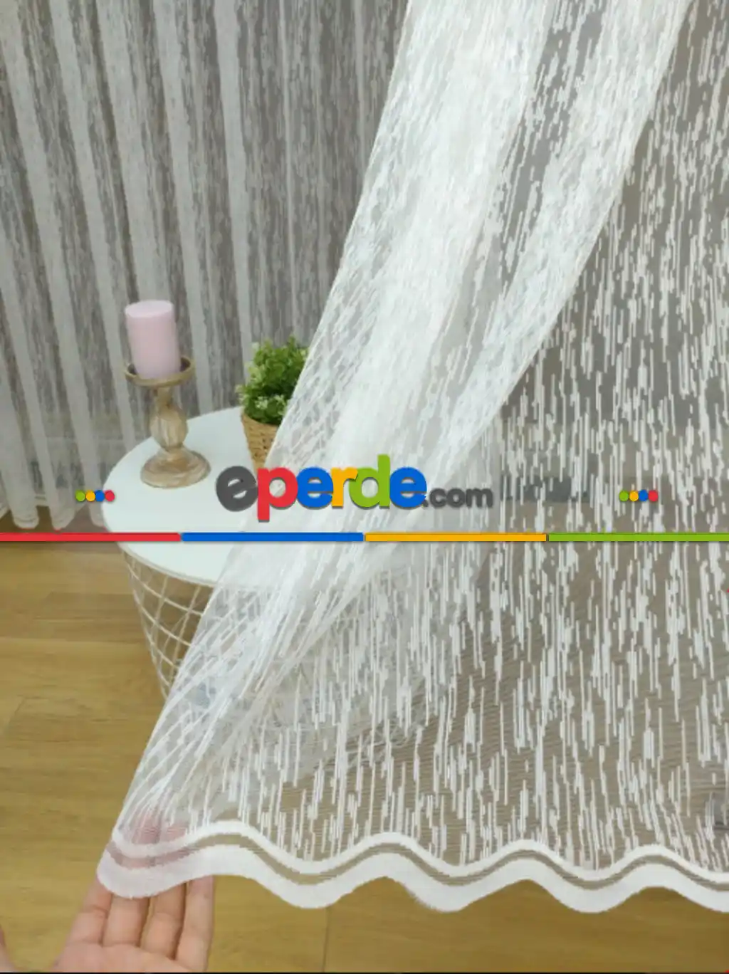 Spor Desen Çizgili Fransız Dantel Tül Perde ( Hazır Ölçü 1/2.5 Normal Pile )- Ekru 200cm X 195cm 