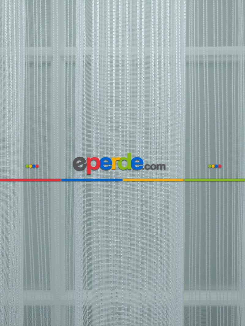 Mutfak - Ekru - Boyuna Çizgili İp Tül Perde- Ekru - Kurşunlu Tül