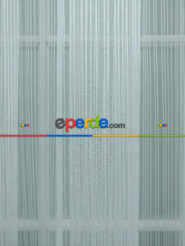 Mutfak - Ekru - Boyuna Çizgili İp Tül Perde- Ekru - Kurşunlu Tül