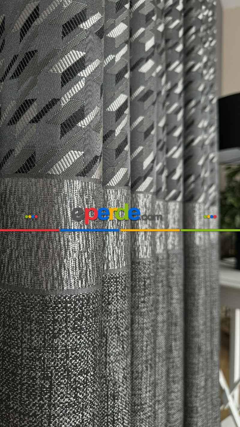 Gri Gümüş Fon Perde, Kazayağı Desenli Jakar Dokuma Pano Model