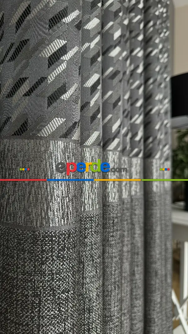 Gri Gümüş Fon Perde, Kazayağı Desenli Jakar Dokuma Pano Model
